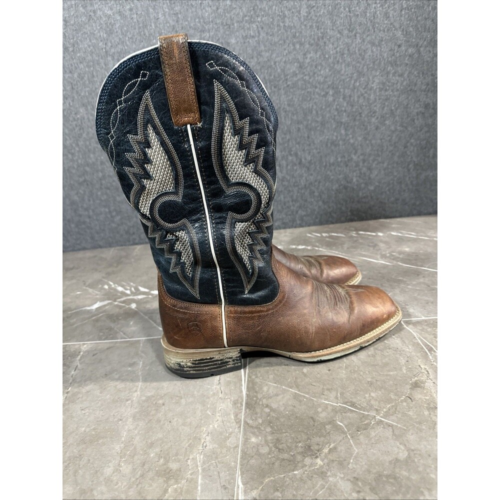 Ariat Tycoon Cowboy Boots Men’s 11.5 D Brown Leather Blue Shaft Wide Square Toe